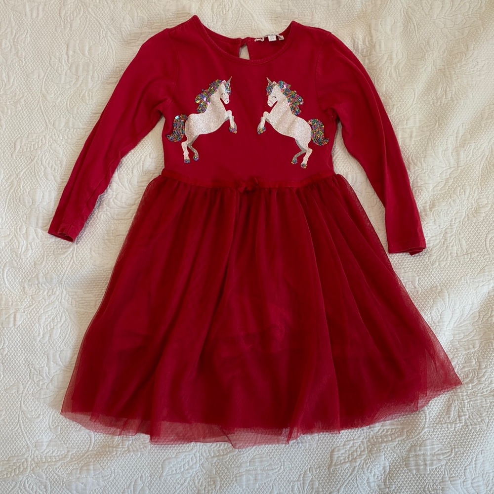 Red unicorn dress with tulle size 3-4 years